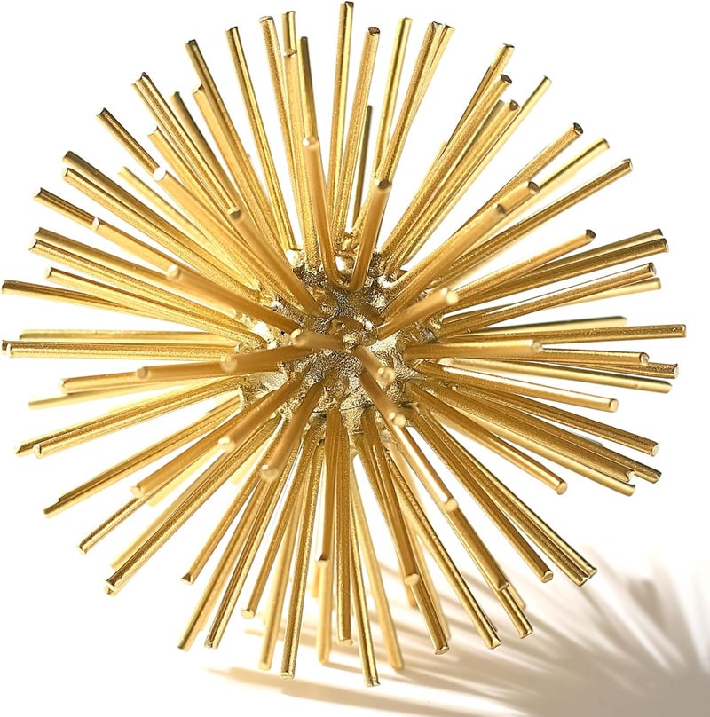 Mocome Gold Sphere Decor, Metal Gold Starburst Tabletop Sculpture Decor, Modern Metal Starburst Centerpiece, Spike Ball Decoration for Home Decor - Image 1